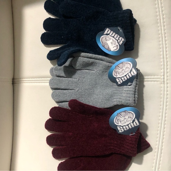 Pugs Chenille Red, Blue & Gray Stretch Gloves(3pairs)New lot of 3 - Picture 5 of 7